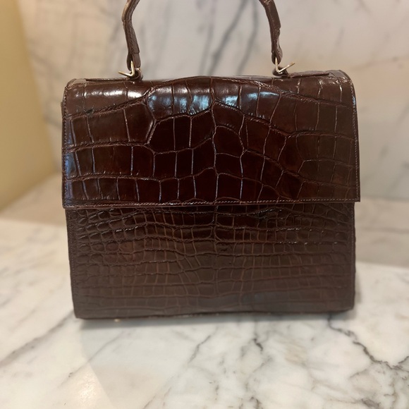 AUTHENTIC ALLIGATOR chocolate brown top handle bag - Picture 3 of 6